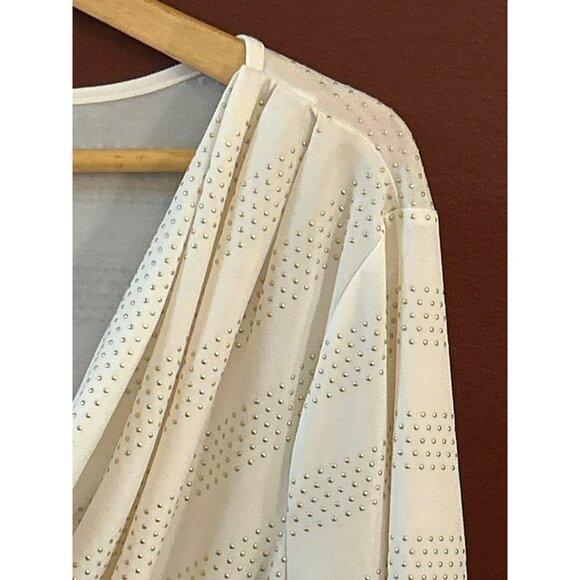 Ellen Tracy Women's Cream Gold Dot Cowl Neck Blouse Size Large Twist Knot Front - Picture 2 of 5